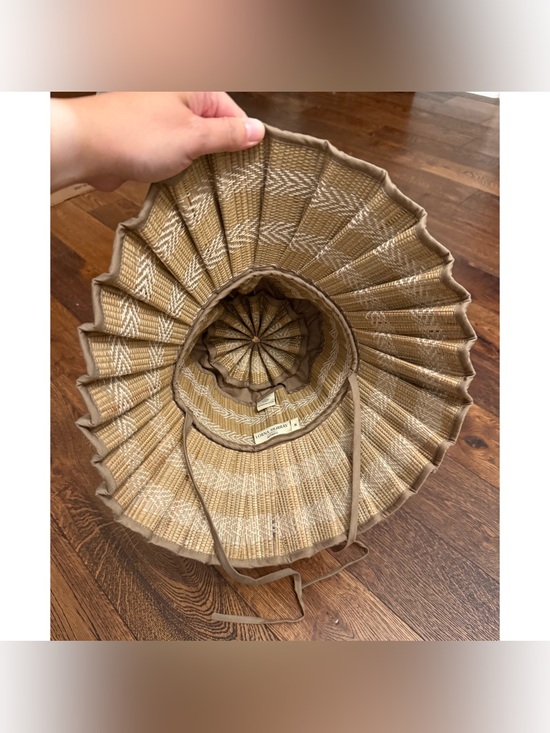 Woven Pleated Straw Bucket Hat with Tie - Tan main image 8